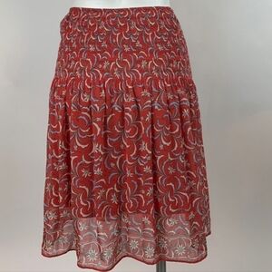 MAX STUDIO light red/blue art deco floral smocked waist skirt, size medium